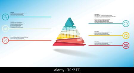 3D illustration infographic template. The embossed triangle is randomly divided to six color parts. Object is arranged on blue white background. Lines Stock Vector