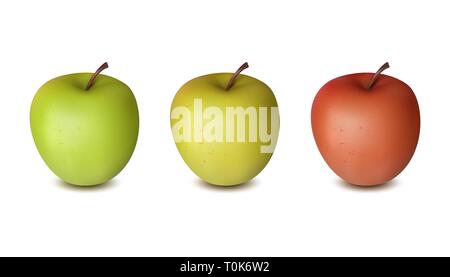 Three apples isolated on white background. Red, yellow and green color. Vector Stock Vector