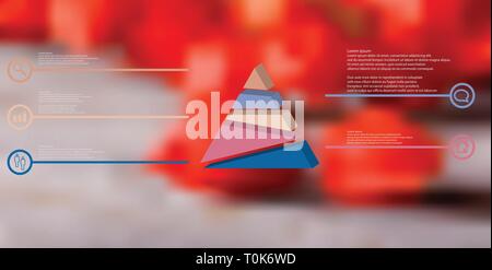 3D illustration infographic template. The embossed triangle is randomly divided to five color parts. Object is arranged on blurred photo background. L Stock Vector
