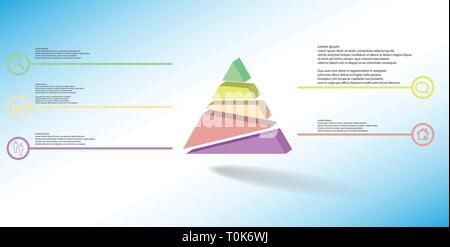 3D illustration infographic template. The embossed triangle is randomly divided to five color parts. Object is arranged on blue white background. Line Stock Vector