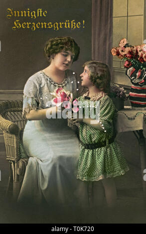 festivities, Mother's Day, most hearty greetings, daughter congratulates her mother, Germany, 1915, Additional-Rights-Clearance-Info-Not-Available Stock Photo