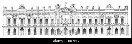 geography / travel, Germany, Berlin, buildings, Zeughaus (old arsenal), built: 1695 - 1705, architect: Francois Blondel, illustration from 'Denkmaeler der Kunst' (Monuments of Art), by Wilhelm Luebke and Carl von Luetzow, 3rd edition, Stuttgart 1879, volume 2, steel engraving by H. Gugeler, after drawing by Wilhelm Riefstahl, chapter architecture, plate L, Central Europe, architecture, 17th/18th century, baroque, building, historic, historical, Brandenburg, Prussia, Prussian, Denkmaler, Denkmäler, Lübke, Lubke, Lützow, Lutzow, Additional-Rights-Clearance-Info-Not-Available Stock Photo