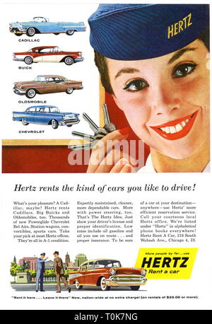 advertising, Hertz car hire, 'Rent a car', advertisement, USA, 1957, Additional-Rights-Clearance-Info-Not-Available Stock Photo