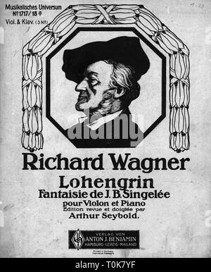 theatre, opera, 'Lohengrin', by Richard Wagner, Fantaisie Lohengrin for violin and piano, opus 123, Additional-Rights-Clearance-Info-Not-Available Stock Photo