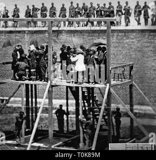 justice, penitentiary system, hanging, execution of the conspirators of the assassination of Abraham Lincoln, Fort Lesley McNair, Washington D.C., 7.7.1865, Additional-Rights-Clearance-Info-Not-Available Stock Photo