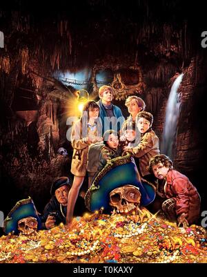 THE GOONIES, ANNE RAMSEY, KERRI GREEN, JOSH BROLIN, SEAN ASTIN, COREY FELDMAN, JEFF COHEN , JONATHAN KE QUAN POSTER, 1985 Stock Photo