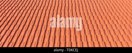 Roofing construction. Red roof ceramic tiles texture background, banner, high angle view Stock Photo