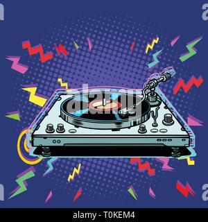 vinyl record player eighties style Stock Vector