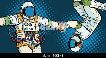 a couple in love, astronauts holding hands Stock Vector