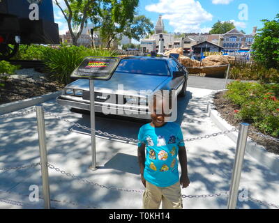 Young Afro-Caribbean boy enjoying Universal Studios, Orlando, USA Stock Photo