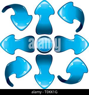 Set of blue glitter arrows, show dirrections and turns  up, down, left, right, vector illustration Stock Vector