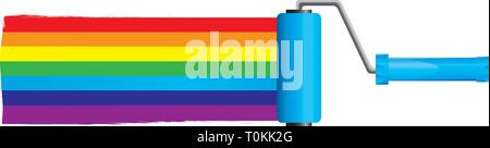 Blue paint roller brush with rainbow paint, vector illustration Stock Vector