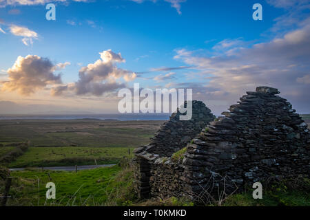 Ruins in the sunset on Valentia Island, Co Kerry,  Ireland Stock Photo