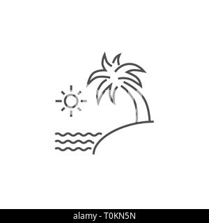 Sea and Palm Icon. Sea and Palm Related Vector Line Icon. Isolated on White Background. Editable Stroke. Stock Vector