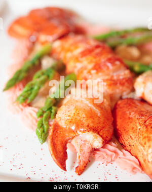 Prepared bretagne lobster on a porcelain plate Stock Photo