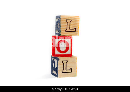 Stacked alphabet blocks on a white background Stock Photo