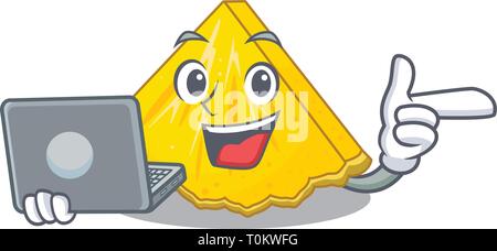 With laptop pineapple slice with in character shape Stock Vector