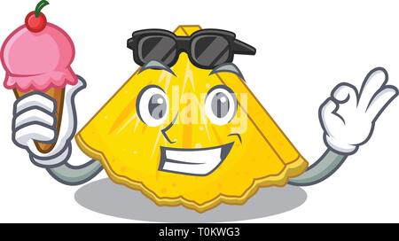 With ice cream pineapple slice isolated in the mascot Stock Vector