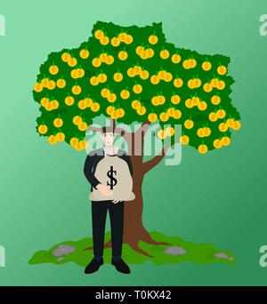 Businessman holding keep money from big tree , success concept Stock Vector