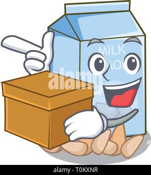 With box almond milk isolated in the mascot Stock Vector