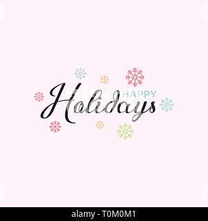 Happy Holidays Calligraphy Vector Text With Hand Drawn Snowflakes Over White Stock Vector
