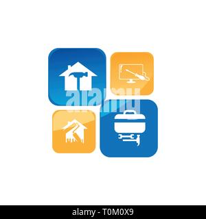 Negative space home repair illustrator. Creative home logo design idea. Home repair services icon design. Stock Vector