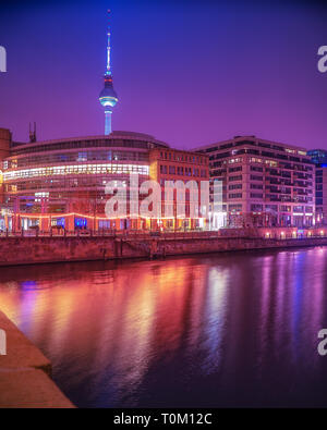 Berlin City at Night with beautiful neon lights in a futuristic different look Stock Photo