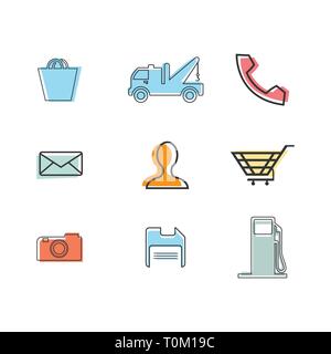 Vector illustration of flat thin line business icons Stock Vector
