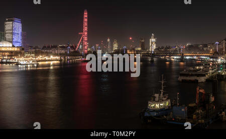 View from Waterloo Bridge at night Stock Photo