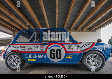 A Mini at testing day for the 77th Member's Meeting at Goodwood Motor Circuit, Chichester, West Sussex, UK Stock Photo