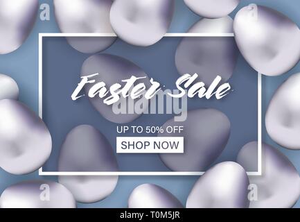 easter sale banner with silver eggs Stock Vector