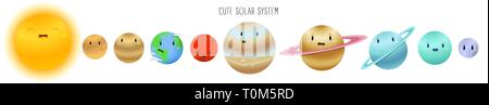 cute solar system in cartoon style isolated on a white background Stock Vector