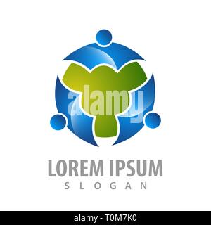 Rotate three human in circle green concept design. Symbol graphic template element Stock Vector