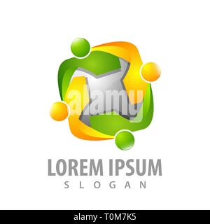 Rotate human figures character on sphere concept design. Symbol graphic template element Stock Vector