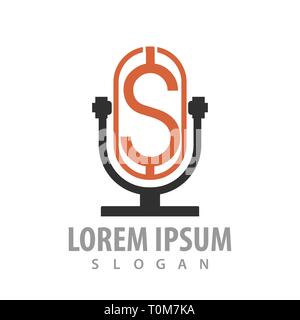 Radio microphone with letter S concept design. Symbol graphic template element Stock Vector