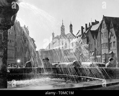 geography / travel, Germany, Landsberg am Lech, fountains, Marienbrunnen on the Hauptplatz, detail, 1954, Additional-Rights-Clearance-Info-Not-Available Stock Photo