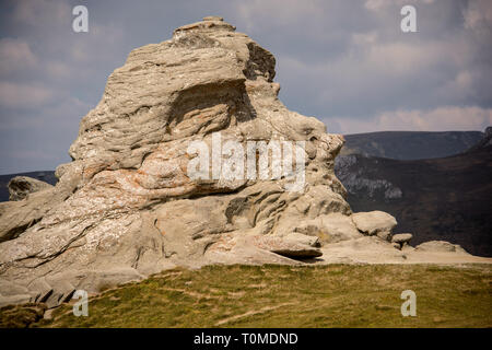 The beautiful Sphinx. A geomorphologic rocky structures in Bucegi Mountains, Romania. Natural landmark and ancient stone Stock Photo