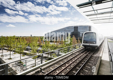 Modern architecture and metro, Ørestad district, Amager, Copenhagen, Denmark Stock Photo