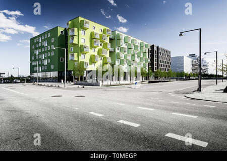 Ørestad Plejecenter, modern apartment house, by JJW architects, district Oerestad, Amager, Copenhagen, Denmark Stock Photo