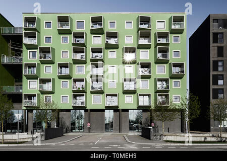 Ørestad Plejecenter, modern apartment house, by JJW architects, district Oerestad, Amager, Copenhagen, Denmark Stock Photo