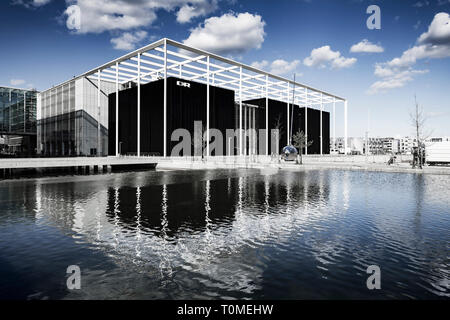 Concert Hall of the Danish Broadcasting Corporation. planned by the architect Jean Nouvel, the district Oerestad, Amager, Copenhagen, Denmark Stock Photo