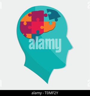man silhouette with brain puzzle for autism day concept vector illustration Stock Vector