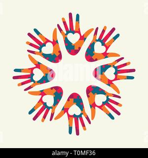 hand shaped puzzle logo for autism day concept vector illustration Stock Vector