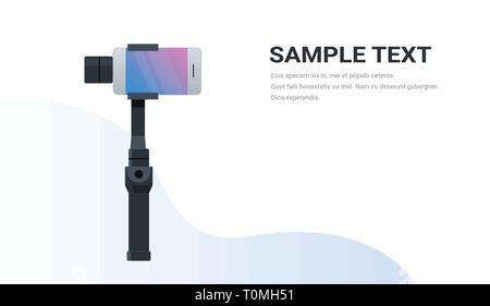 3-axis new generation stabilizer for smartphone device mobile gimbal and smart phone copy space flat horizontal isolated Stock Vector