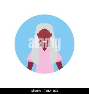 senior woman happy african american grandmother face avatar female cartoon character portrait flat isolated Stock Vector