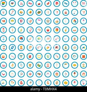100 joy icons set, cartoon style Stock Vector