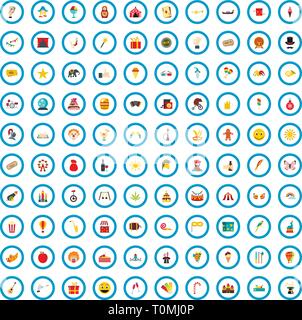 100 joy icons set, flat style Stock Vector