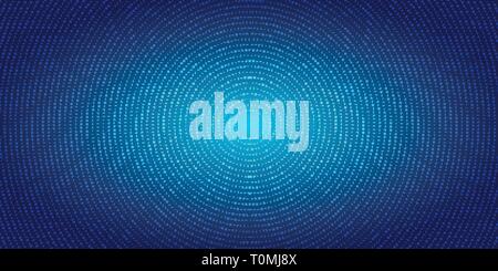 Abstract radial dots pattern halftone on blue gradient background. Technology digital concept futuristic neon lighting. Vector illustration Stock Vector