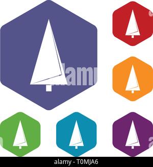 Origami fir tree icons vector hexahedron Stock Vector