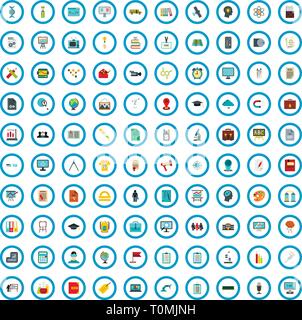 100 knowledge icons set, flat style Stock Vector